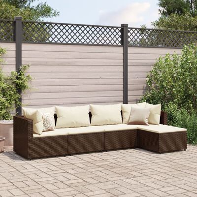 vidaXL 5 Piece Garden Lounge Set with Cushions Brown Poly Rattan