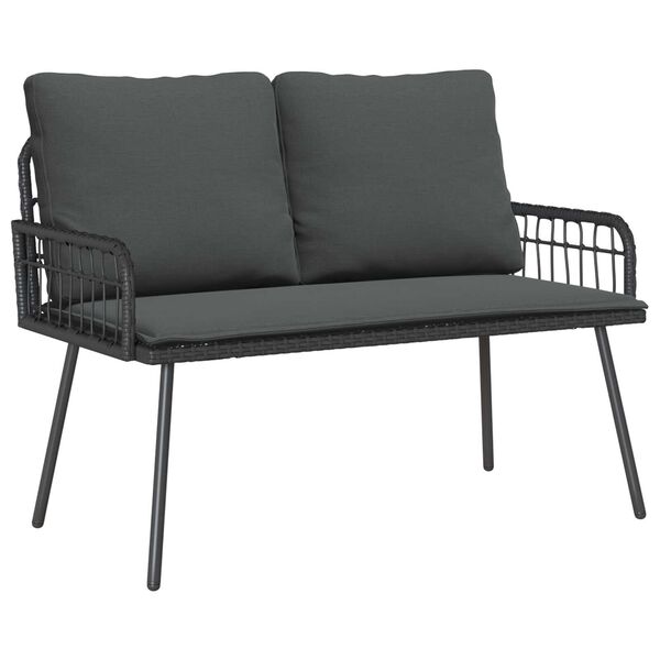vidaXL 2 Piece Garden Dining Set with Cushions Black Poly Rattan