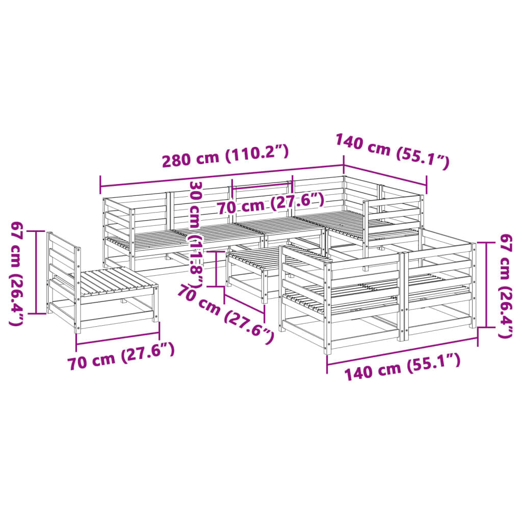 vidaXL 9 Piece Garden Sofa Set Solid Wood Pine