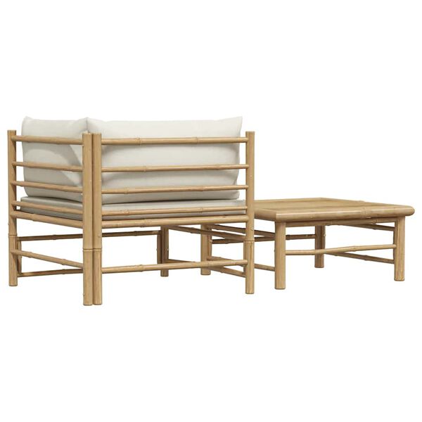 vidaXL 2 Piece Garden Lounge Set with Cream White Cushions Bamboo