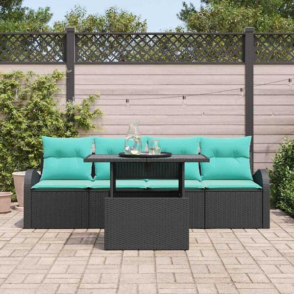 vidaXL Garden Sofa Set with Cushion 5 pcs Black Poly Rattan