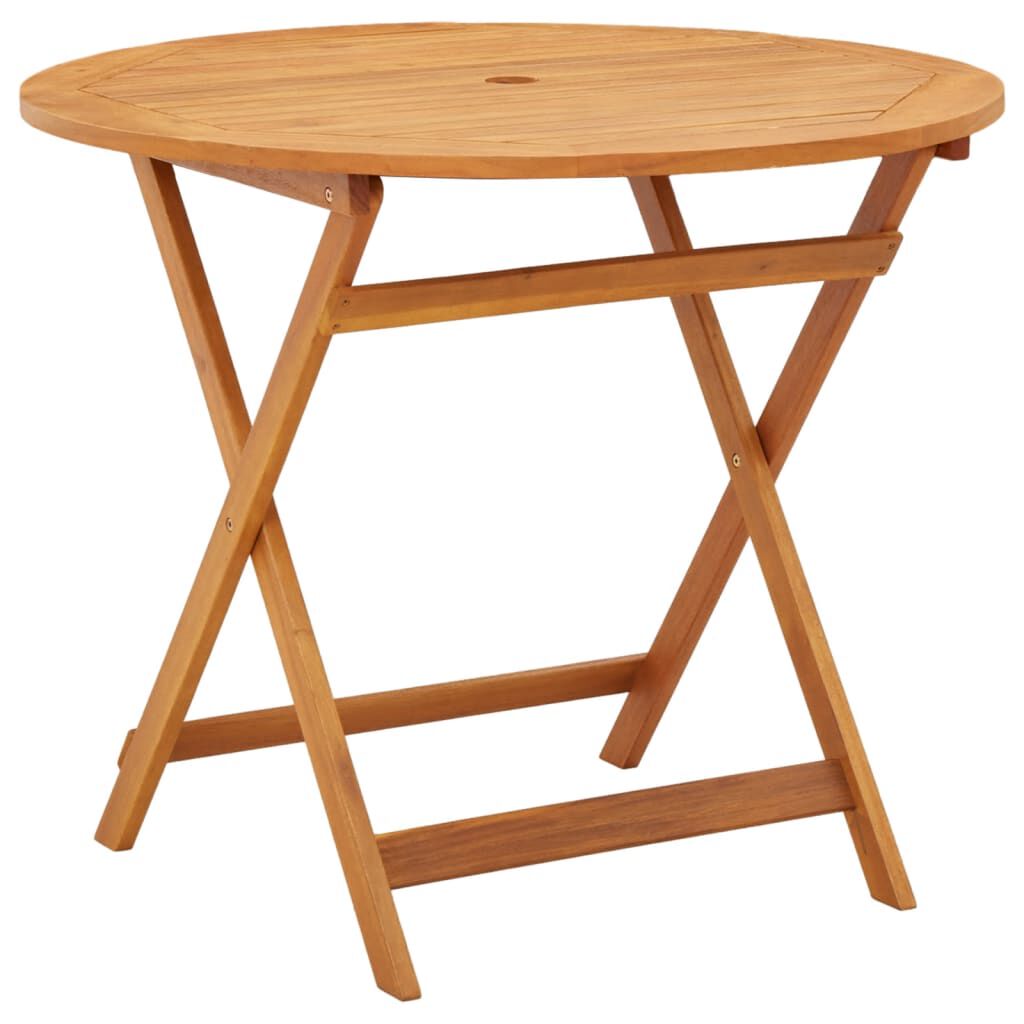 vidaXL Folding Garden Table Ø90x75 cm Solid Eucalyptus Wood