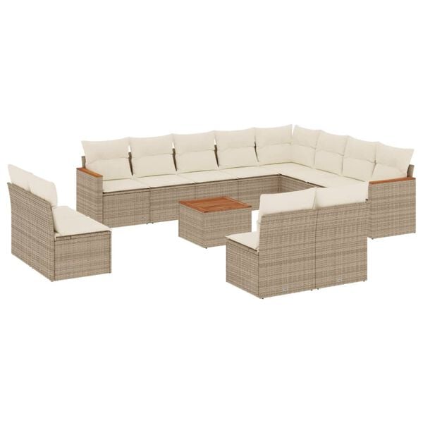 vidaXL 13 Piece Garden Sofa Set with Cushions Beige Poly Rattan