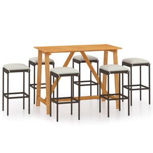 vidaXL 7 Piece Garden Bar Set with Cushions Brown