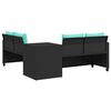 vidaXL Garden Sofa with Table and Cushions L-Shaped Black Poly Rattan