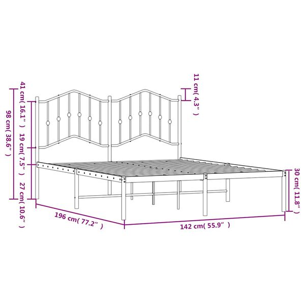 vidaXL Metal Bed Frame without Mattress with Headboard White 135x190cm