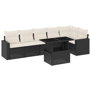 vidaXL 7 Piece Garden Sofa Set with Cushions Black Poly Rattan