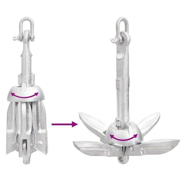 vidaXL Folding Anchor with Rope Silver 0.7 kg Hot Dip Galvanized Cast Iron
