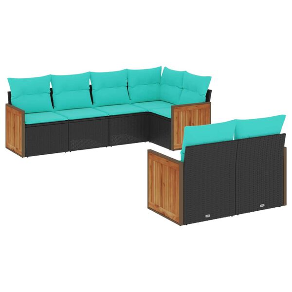 vidaXL 7 Piece Garden Sofa Set with Cushions Black Poly Rattan
