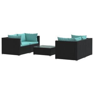 vidaXL 5 Piece Garden Lounge Set with Cushions Poly Rattan Black