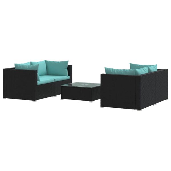 vidaXL 5 Piece Garden Lounge Set with Cushions Poly Rattan Black