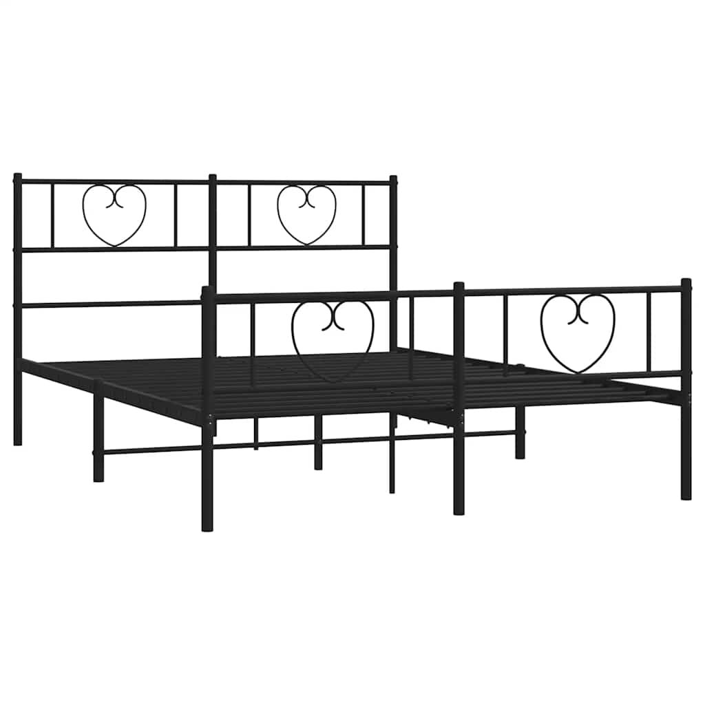 vidaXL Metal Bed Frame without Mattress with Footboard Black 135x190cm
