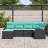 vidaXL Sofa Set with Cushion 6 pcs Black and Turquoise Poly Rattan