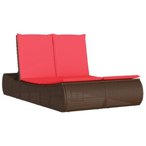vidaXL Double Sun Lounger with Cushions Brown Poly Rattan