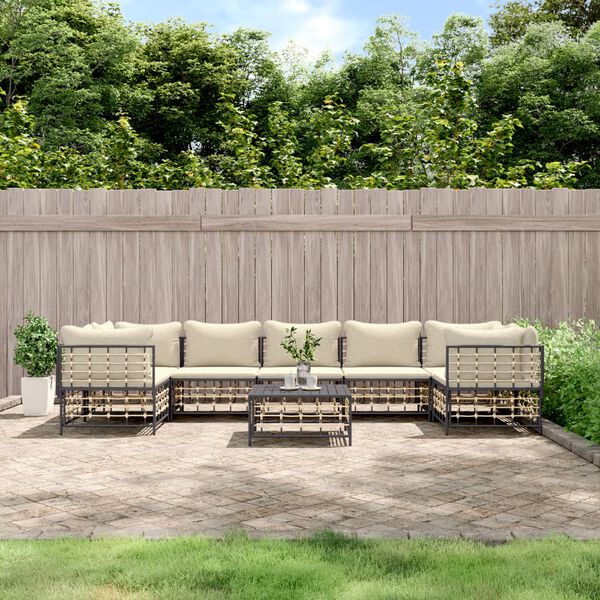 vidaXL 8 Piece Garden Lounge Set with Cushions Anthracite Poly Rattan