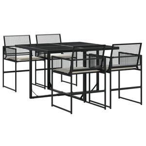 vidaXL 5 Piece Garden Dining Set with Cushions Black Poly Rattan
