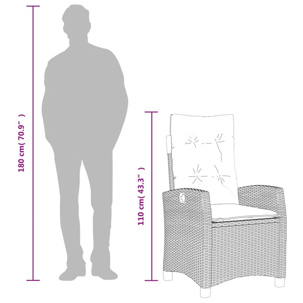 vidaXL Reclining Garden Chair with Cushions Grey Poly Rattan