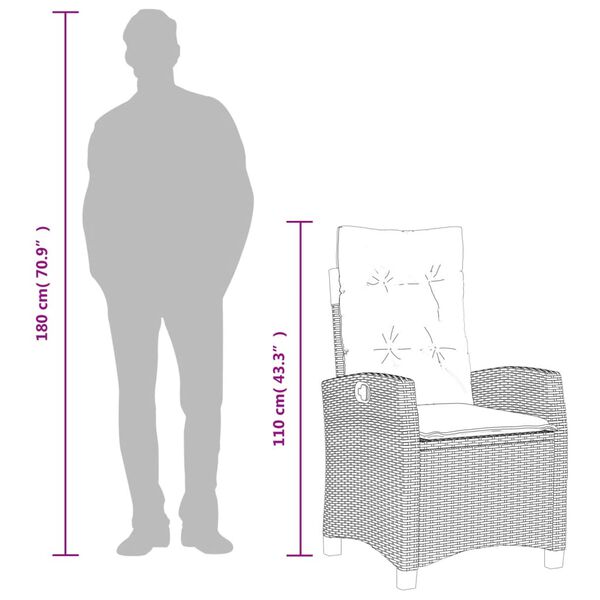 vidaXL Reclining Garden Chair with Cushions Grey Poly Rattan