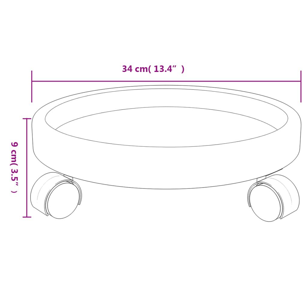 vidaXL Plant Trolleys with Wheels 2 pcs Grey Diameter 34 cm 35 kg