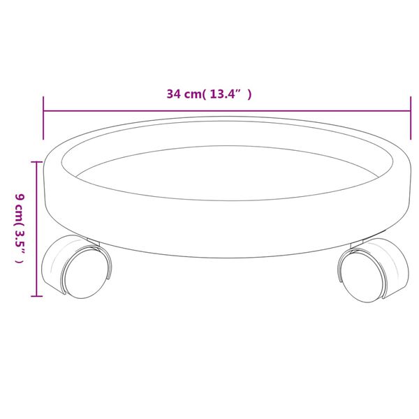 vidaXL Plant Trolleys with Wheels 2 pcs Grey Diameter 34 cm 35 kg