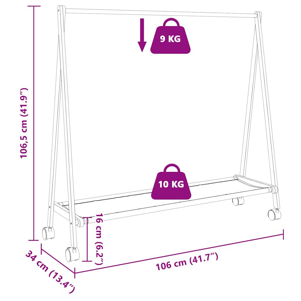 vidaXL Clothes Rack with Shelves and Wheels 106x34x106.5 cm Bamboo