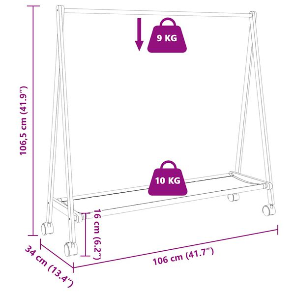 vidaXL Clothes Rack with Shelves and Wheels 106x34x106.5 cm Bamboo