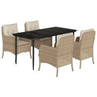 vidaXL 5 Piece Garden Dining Set with Cushions Beige Poly Rattan