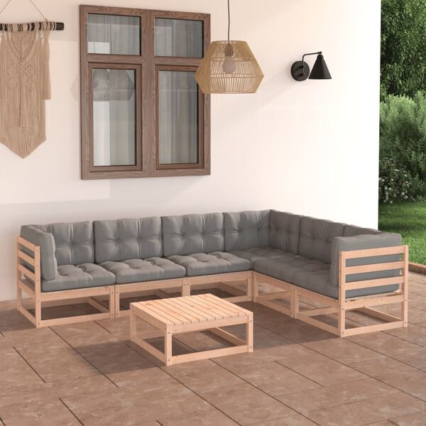vidaXL 7 Piece Garden Lounge Set with Cushions Solid Pinewood