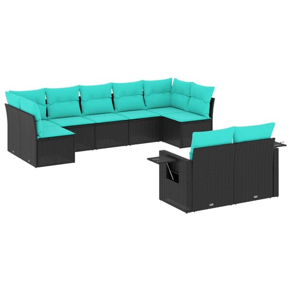vidaXL 9 Piece Garden Sofa Set with Cushions Black Poly Rattan