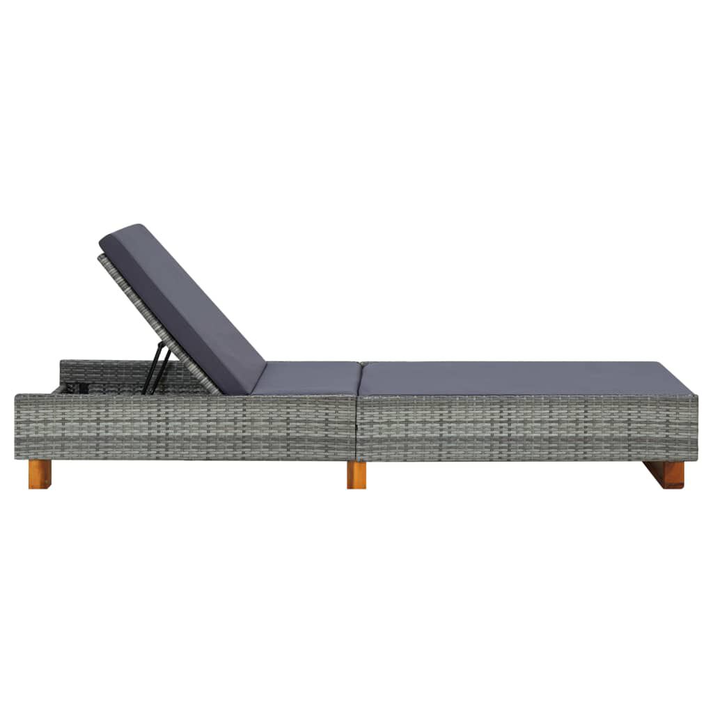vidaXL Sunbed with Cushion Poly Rattan Grey