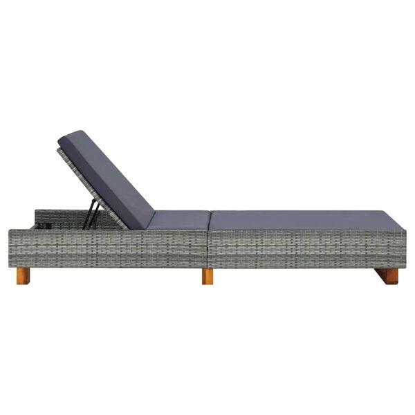 vidaXL Sunbed with Cushion Poly Rattan Grey