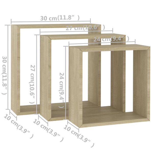 vidaXL Wall Cube Shelves 3 pcs Sonoma Oak