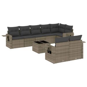 vidaXL 9 Piece Garden Sofa Set with Cushions Grey Poly Rattan