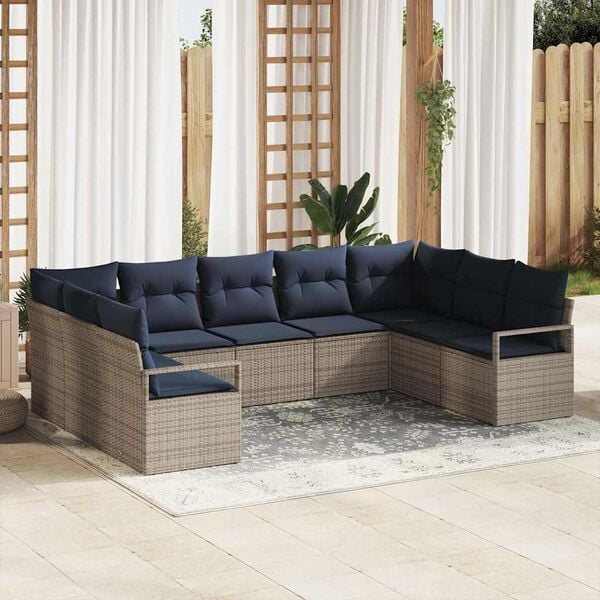 vidaXL Sofa Set with Cushion 9 pcs Grey Poly Rattan