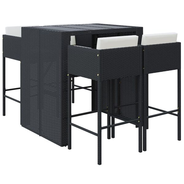 vidaXL 5 Piece Garden Bar Set with Cushions Black Poly Rattan