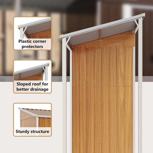 vidaXL Garden Shed with Extended Roof Light Brown 277x107x181cm Steel