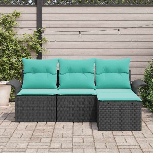 vidaXL Garden Sofa Set with Cushion 4 pcs Black Poly Rattan