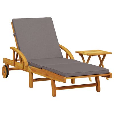 vidaXL Sun Lounger with Cushion and Table Solid Wood Acacia