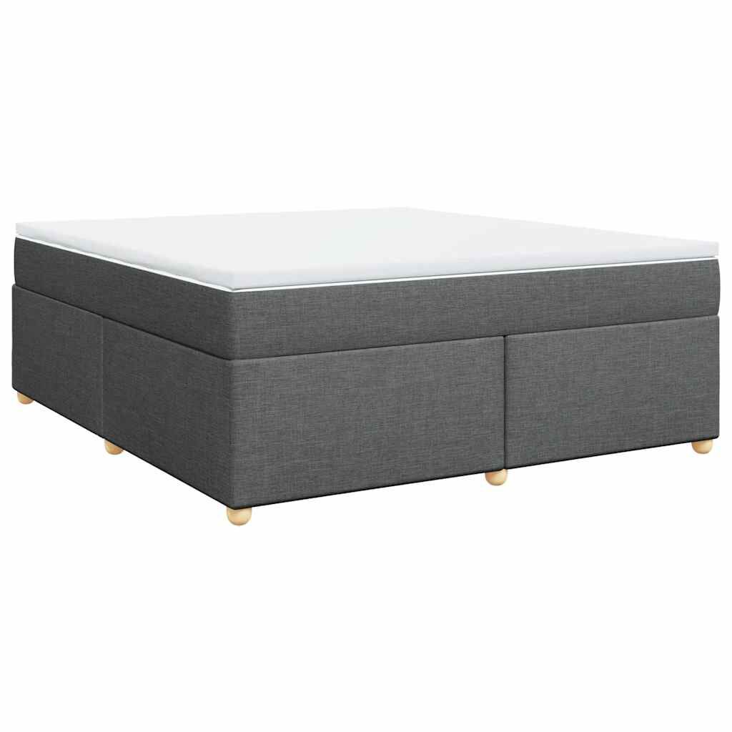 vidaXL Box Spring Bed with Mattress Dark Grey King Fabric