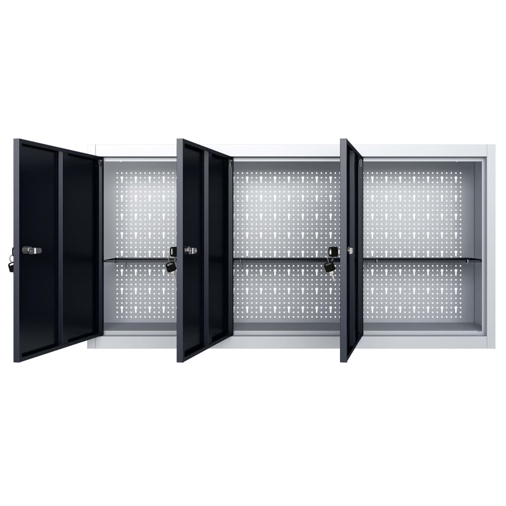 vidaXL Wall Mounted Tool Cabinet Industrial Style Metal Grey and Black