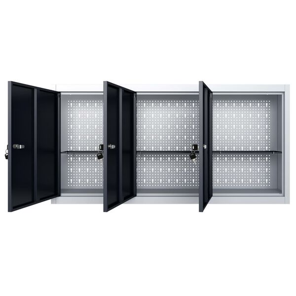vidaXL Wall Mounted Tool Cabinet Industrial Style Metal Grey and Black