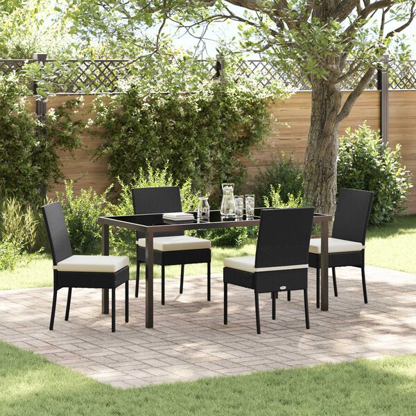 vidaXL Garden Dining Set 5 pcs Black Powder-Coated Steel
