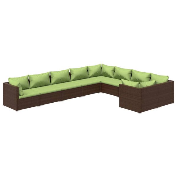 vidaXL 9 Piece Garden Lounge Set with Cushions Poly Rattan Brown