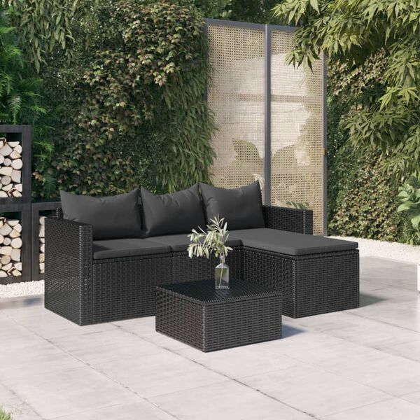 vidaXL Garden Lounge Set Black Poly Rattan