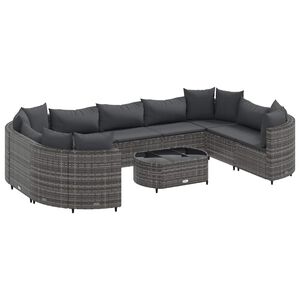 vidaXL 10 Piece Garden Sofa Set with Cushions Grey Poly Rattan