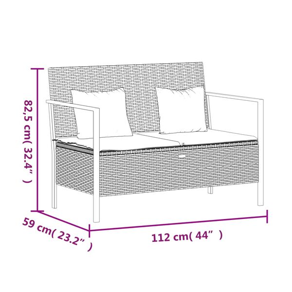 vidaXL 2-Seater Garden Bench with Cushions Brown Poly Rattan