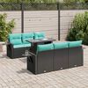 vidaXL 7 Piece Garden Sofa Set with Cushions Black Poly Rattan Acacia