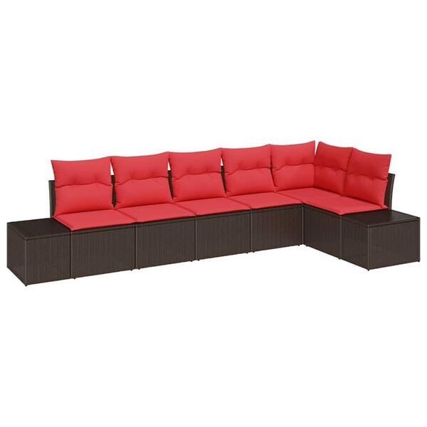 vidaXL Garden Sofa Set with Cushion 6 pcs Brown Poly rattan