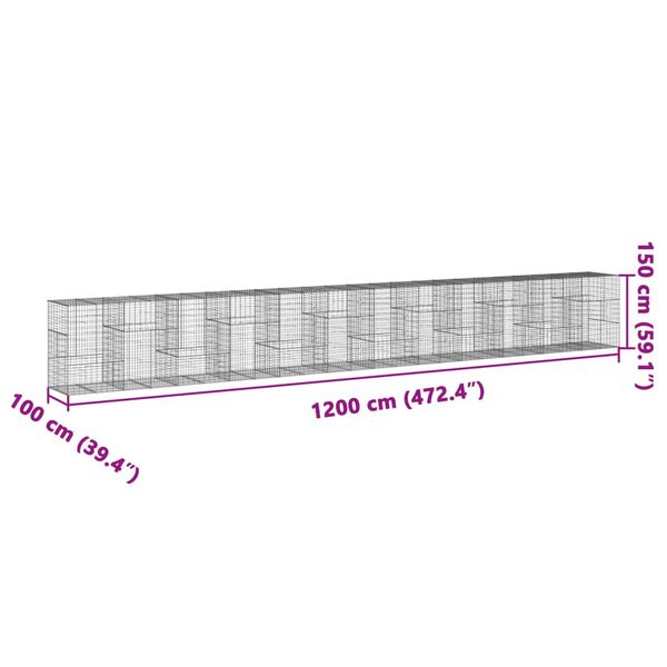 vidaXL Gabion Basket with Cover 1200x100x150 cm Galvanised Iron