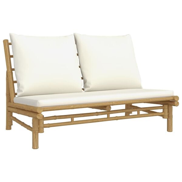 vidaXL 3 Piece Garden Lounge Set with Cream White Cushions Bamboo